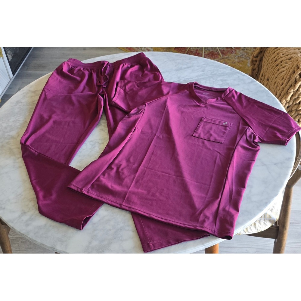 FIT Scrubs Evrpur 2.0 Antimicrobial Scrub Set Magenta V-Neck Joggers Womens M